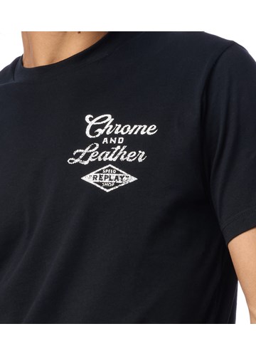 Replay CRNA MAJICA S NATPISOM U BIKER STILU - 5