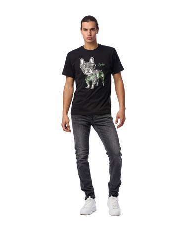 Replay crna majica kratkih rukava s printom bulldoga