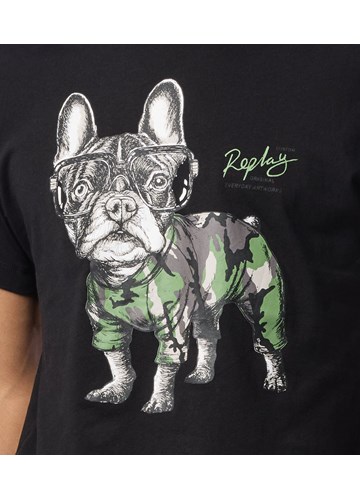 Replay CRNA MAJICA KRATKIH RUKAVA S PRINTOM BULLDOGA - 5