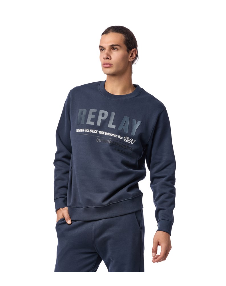 Replay PAMUČNI OUTDOOR EXPERIENCE SWEATSHIRT U PLAVOJ BOJI  - 3