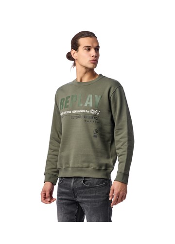 Replay PAMUČNI OUTDOOR EXPERIENCE SWEATSHIRT U ZELENOJ BOJI - 3