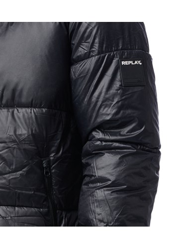 Replay CRNA JAKNA OD NAJLONA S LOGOTIP ETIKETOM  - 5