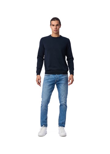 Replay PLAVI PULOVER S MINI LOGOTIP VEZOM NA OVRATNIKU - 1