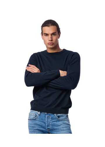 Replay PLAVI PULOVER S MINI LOGOTIP VEZOM NA OVRATNIKU - 2