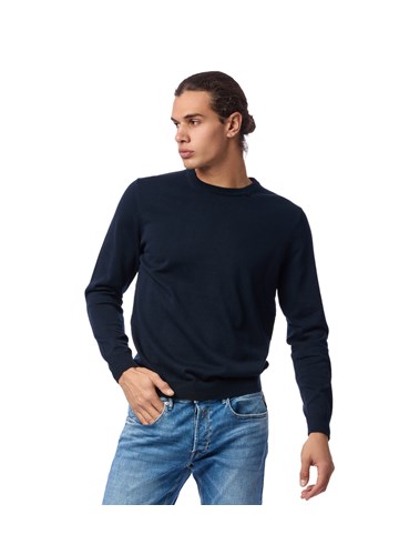 Replay PLAVI PULOVER S MINI LOGOTIP VEZOM NA OVRATNIKU - 3