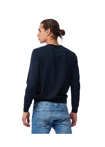 Replay PLAVI PULOVER S MINI LOGOTIP VEZOM NA OVRATNIKU - 4