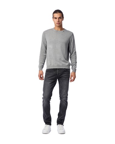 Replay sivi pulover s mini logotip vezom na ovratniku