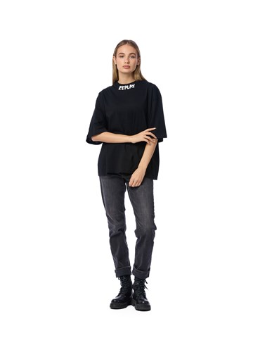 Replay CRNA MAJICA KRATKIH RUKAVA S NATPISOM NA OVRATNIKU - 1