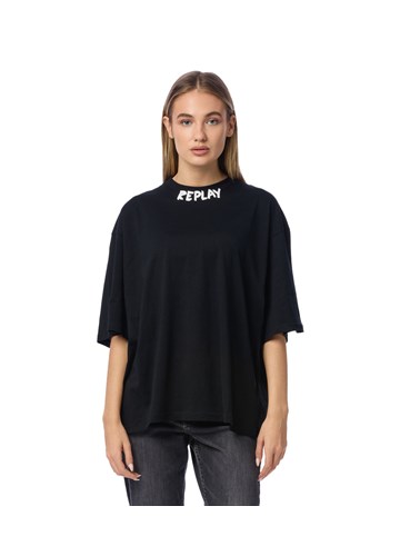 Replay CRNA MAJICA KRATKIH RUKAVA S NATPISOM NA OVRATNIKU - 2