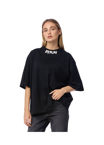 Replay CRNA MAJICA KRATKIH RUKAVA S NATPISOM NA OVRATNIKU - 3