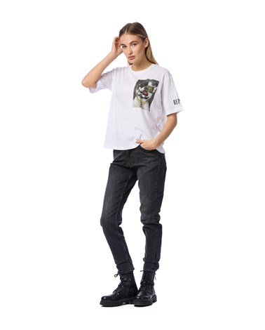 Replay bijela majica s printom bulldoga i natpisom