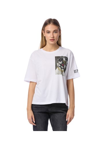 Replay BIJELA MAJICA S PRINTOM BULLDOGA I NATPISOM - 2