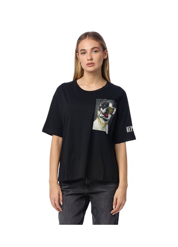 Replay CRNA MAJICA S PRINTOM BULLDOGA I NATPISOM - 2