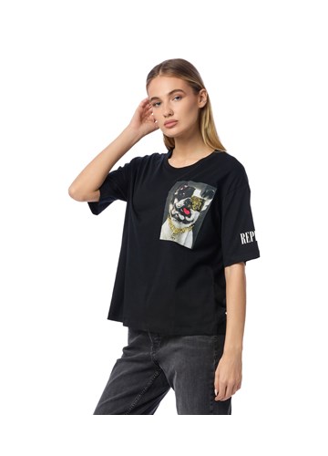 Replay CRNA MAJICA S PRINTOM BULLDOGA I NATPISOM - 3