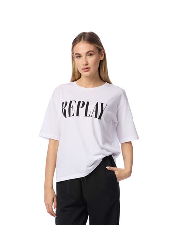 Replay BIJELA MAJICA SPUŠTENIH RAMENA S MAXI PRINTOM  - 2