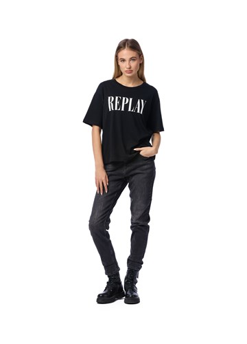 Replay CRNA MAJICA SPUŠTENIH RAMENA S MAXI PRINTOM - 1