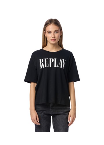 Replay CRNA MAJICA SPUŠTENIH RAMENA S MAXI PRINTOM - 2