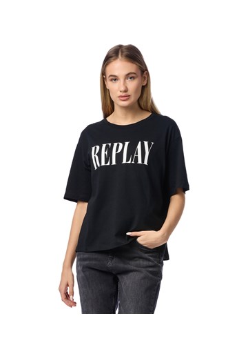 Replay CRNA MAJICA SPUŠTENIH RAMENA S MAXI PRINTOM - 3