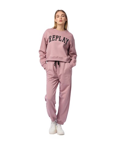 Replay prljavo rozi sweatshirt s natpisom u koledž stilu
