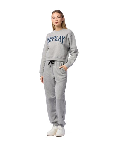 Replay sivi sweatshirt s natpisom u koledž stilu