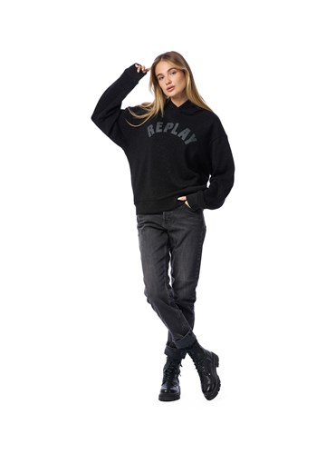 Replay CRNI HOODIE S KLASIČNIM NATPISOM REPLAY - 1