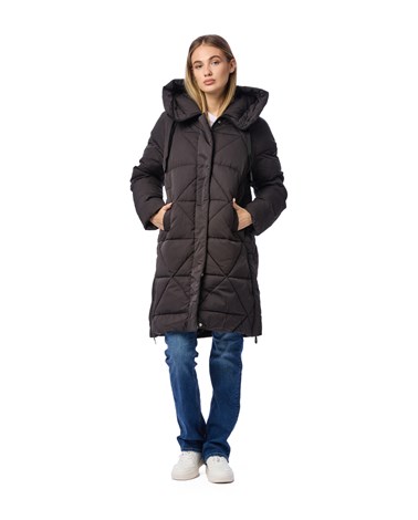 Replay crna parka s kapuljačom i dvostrukim kopčanjem