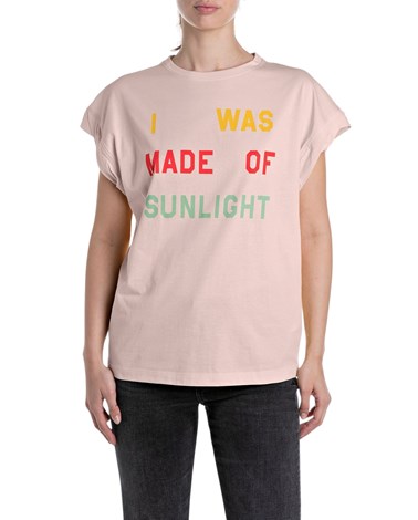 W3377A 20994 Replay roza majica sa šarenim printom Replay roza majica sa šarenim printom