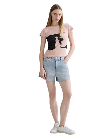 Replay roza uska majica od žerseja s printom