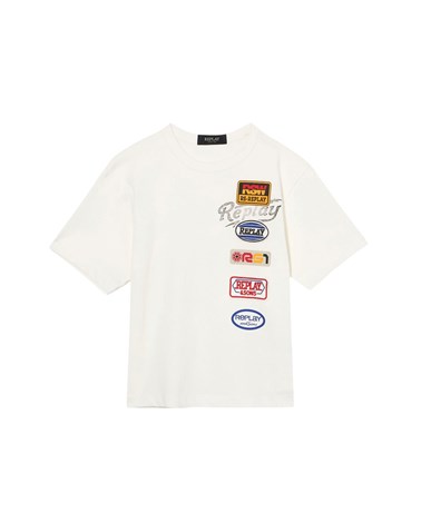 Replay bijela majica s logotip zakrpama za dječake