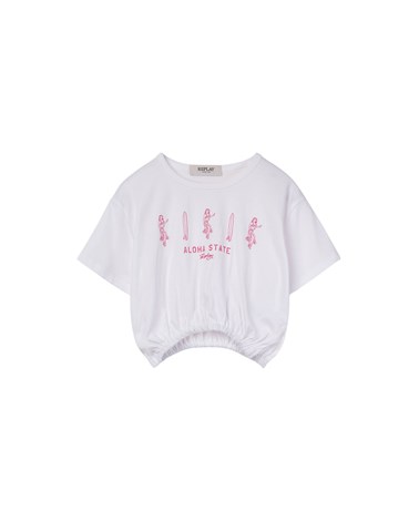 Replay bijela cropped majica s hawaii style printom za djevojčice