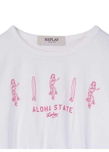 Replay BIJELA CROPPED MAJICA S HAWAII STYLE PRINTOM ZA DJEVOJČICE - 3