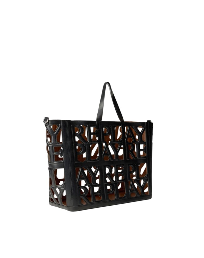 Replay CRNA SHOPPER TORBA S PERFORIRANIM LOGOTIPOM I UNUTRAŠNJOM TORBICOM - 3