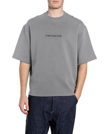 Replay siva majica kratkih rukava s natpisom replay denim goods