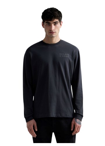 Replay SIVA MAJICA OPUŠTENOG KROJA S TEKSTUALNIM PRINTOM - 2