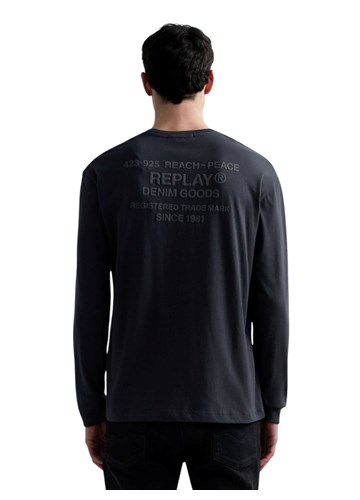 Replay SIVA MAJICA OPUŠTENOG KROJA S TEKSTUALNIM PRINTOM - 3