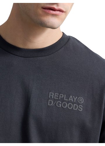 Replay SIVA MAJICA OPUŠTENOG KROJA S TEKSTUALNIM PRINTOM - 6