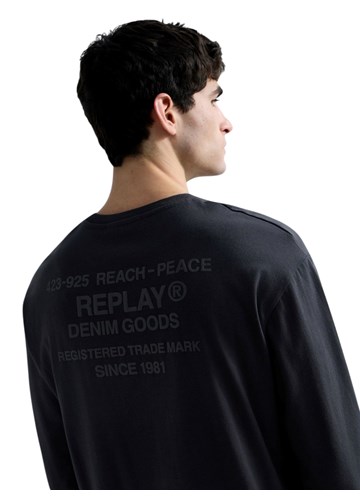 Replay SIVA MAJICA OPUŠTENOG KROJA S TEKSTUALNIM PRINTOM - 7