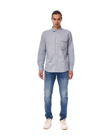 Replay siva slim fit košulja od mješavine pamuka i lana
