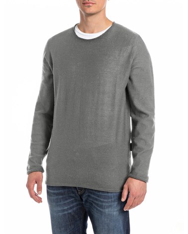 Replay sivi pulover od mješavine vune s okruglim izrezom