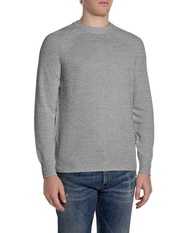 Replay sivi rebrasti pamučni pulover