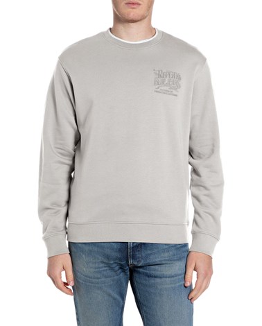 Replay sivo sweatshirt od frotira s izvezenim logotipom