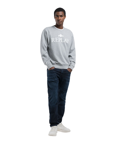 Replay sivi sweatshirt s maxi replay archive logotipom