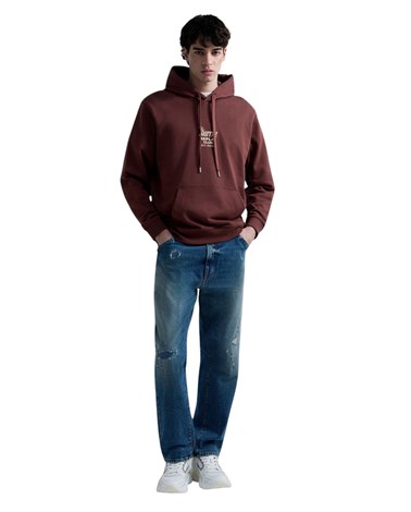 Replay smeđa majica s kapuljačom od mekanog frotira s grafičkim printom