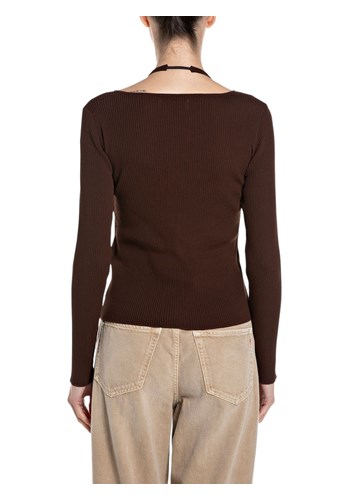 Replay SMEĐI PULOVER S DETALJEM OKO VRATA - 2