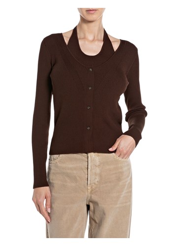 Replay SMEĐI PULOVER S DETALJEM OKO VRATA - 1