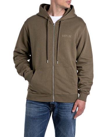 Replay smeđi sweatshirt s kapuljačom i izvezenim logom