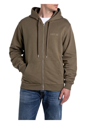 Replay SMEĐI SWEATSHIRT S KAPULJAČOM I IZVEZENIM LOGOM - 1