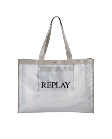Replay srebrna mrežasta shopper torba s logom