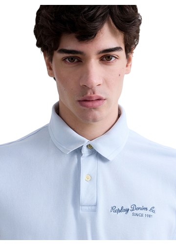 Replay SVJETLOPLAVA PAMUČNA POLO MAJICA S IZVEZENIM LOGOM - 6