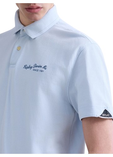 Replay SVJETLOPLAVA PAMUČNA POLO MAJICA S IZVEZENIM LOGOM - 7